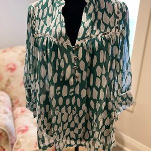 Dolan green and white design silk blouse. Size medium.